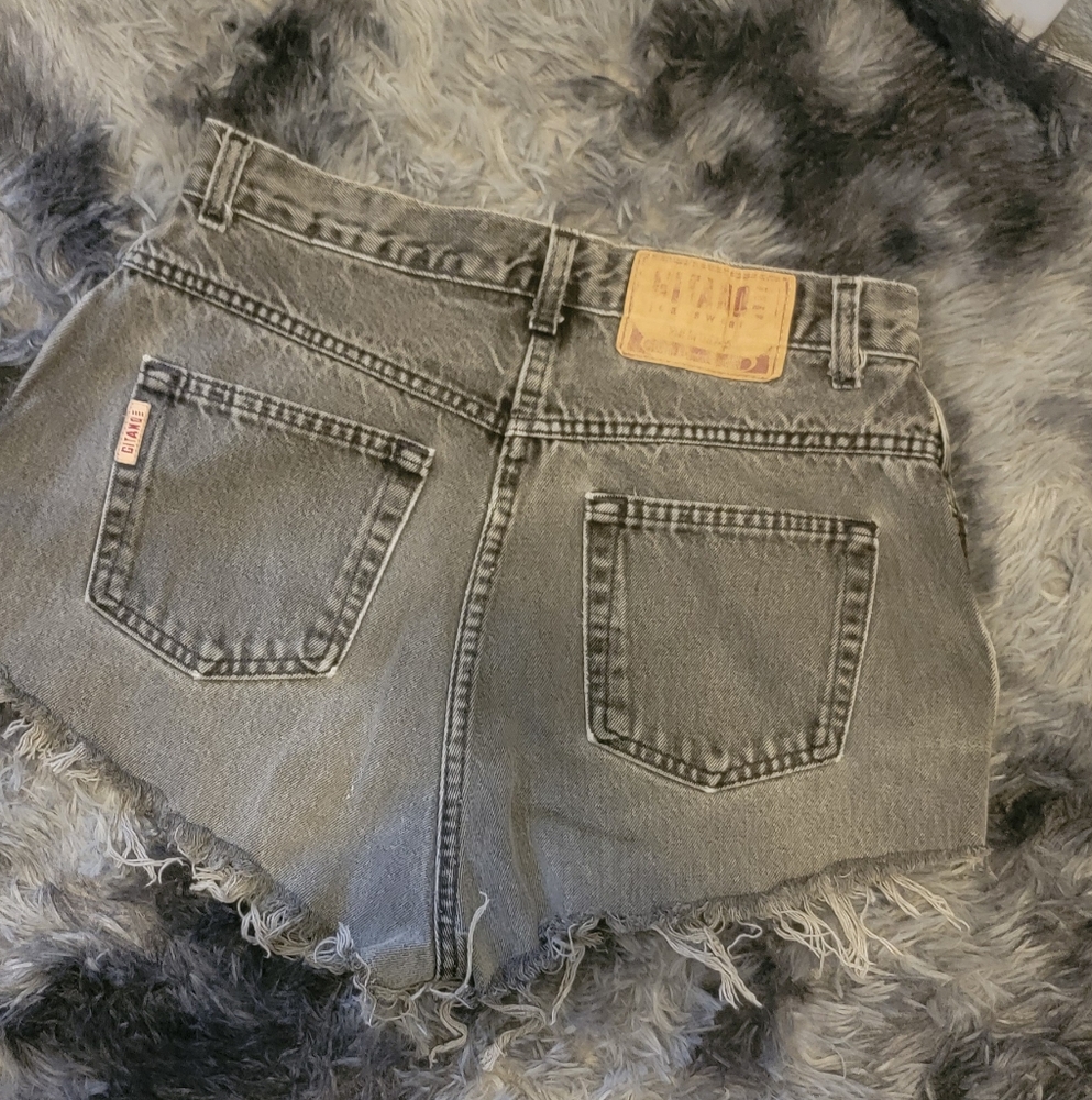 Vtg Gitano Black Denim Cut Off Shorts Tattered Edge 30" Waist